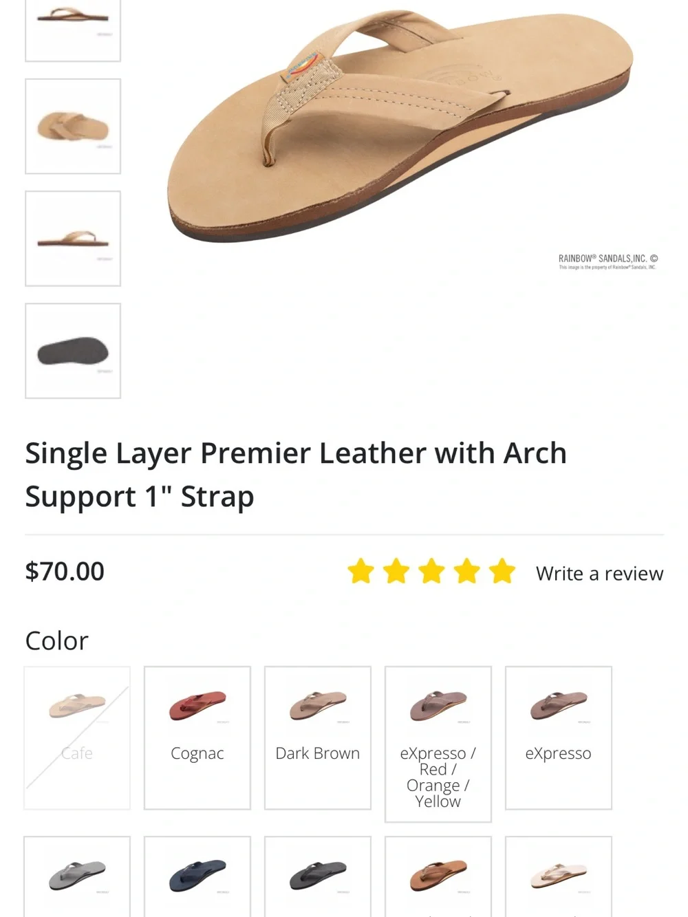 Rainbow Men's Tan Leather Flip Flops with Gold Accent